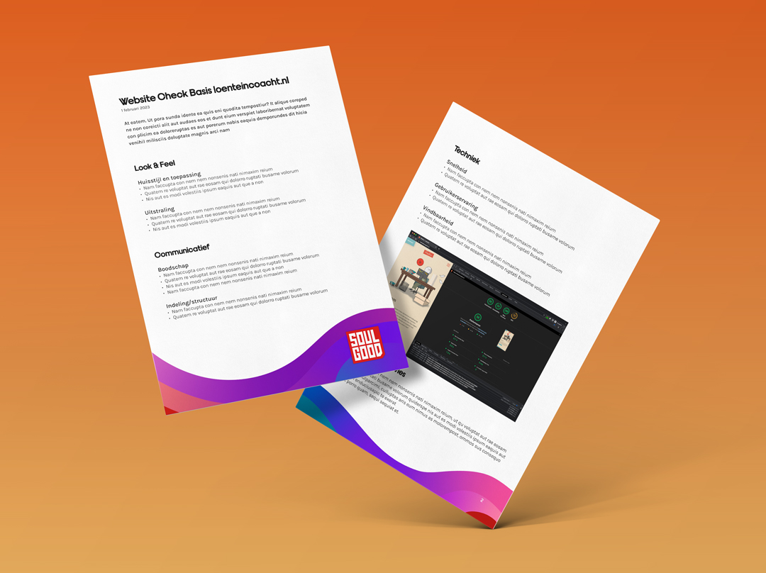 Voorbeeld van analyse en advies in een geschreven document bij een website check basis door Soulgood.